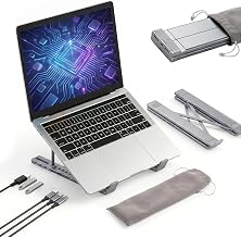 8-in-1 USB-C Laptop Stand with Docking Station, 2026 Aluminum Portable Foldable Computer Holder Hub, 4K 100W PD 2X USB-A 3.0 2X USB-C SD/TF Card Reader for 10-17 inch Laptops