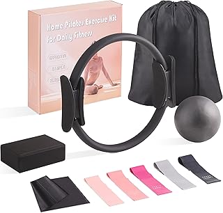 Pilates Kit, Home Pilates Workout Kit for Women, Pilates Equipment with Pilates Ring and Ball, Resistance Bands,Yoga Block,Elastic Band,Fitness Bag for Home Workouts
