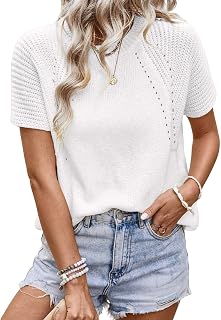 Women's Tops Dressy Casual Summer Crewneck Short Sleeve Sweaters Knit Solid Trendy Hollow Out Shirts Blouses