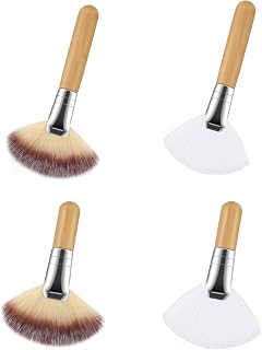 4Pcs Fluffy Facial Brushes Esthetician Fan Brushes Esthetician Short Handle Fan Brush Soft Bristle Highlighter Brush Face Makeup Tools for Powder Blush Body Powder Brush