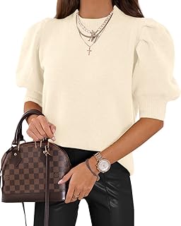 Women's Puff Short Sleeve Sweater Tops 2025 Summer Fall Trendy Knit Crew Neck Casual T Shirts Blouses