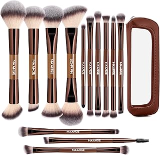 MAANGE 13 Pcs Foundation Makeup Brush Set With Bag, Make up Brushes, Double-End Multi Functional Makeup Brushes, Professional Face Brush Set Tools For Liquid Powder Concealer Cream Blush (Coffee)