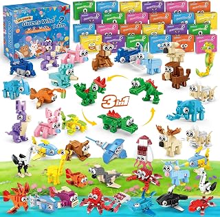 Party Favors for Kids - 24 Pack 72 Animal Building Block Toys for Goodie Bag Easter Christmas Stocking Stuffers Classroom Prizes Mini Building Set, Birthday Party Gifts for Boys Girls Ages 6-12