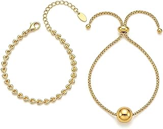 Stainless Steel Women's Bracelet Set, 2-piece Stackable Bracelets, Minimalist Heart Chain and Adjustable Bead Chain, Friendship Jewelry Gift, Suitable for Gifting or Wearing with Best Friends
