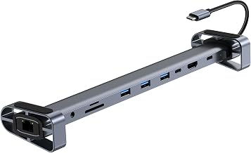 10-in-1 USB-C Laptop Docking Station with Adjustable Stand, 100W Power Delivery, 4K HDMI, Gigabit Ethernet, SD/TF Card Reader, 3 USB 3.0 Ports (Silver)