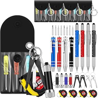 Chumia 24 Pcs Mini Screwdriver Multitool for Men Pen Tape Measure Flashlights Keychains Set Men Gifts Bulk Adult Hand Tool Adult Prizes for Husband Dad Holiday Birthday Gift