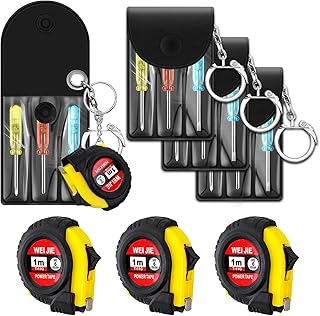 Jutom 6 Pcs Mini Tape Measure Keychain Bulk Mini Screwdriver Keychain Set Adult Tool Party Prize for Father's Men Gifts