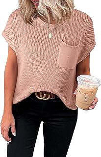 Women's Casual Short Sleeve Loose Tunic Tops Lightweight Knit Spring Pullover Sweater Blouses