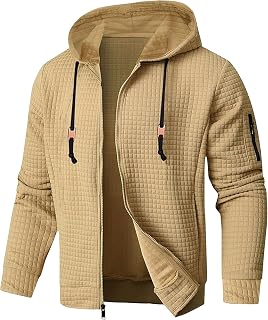 Men's Full Zip Up Hooded Cardigan Sweater Jacquard Plaidcloth Lightweight Sweatshirt Casual Hoodie Jacket
