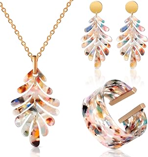 4 Pcs Boho Jewelry Set for Women Summer Earrings Necklace Set with Bracelet Colorful Acrylic Statement Jewelry