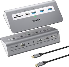 USB C Laptop Docking Station Dual Monitor,Mosirui 14 in1 USB Hub Multiport Adapter with Dual 4K HDMI+DP, 10Gbps USB A/C 3.1 and 2 USB 3.0,100W PD, 3.9 ft Cable, Laptop Dock for Dell/HP/Windows/Mac