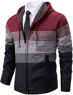 Mens Hoodies Knit Sweater, Full Zip Fleece Lined Cardigan Sweaters Casual Regular Fit Knit Hooded Men Sweater Jacket